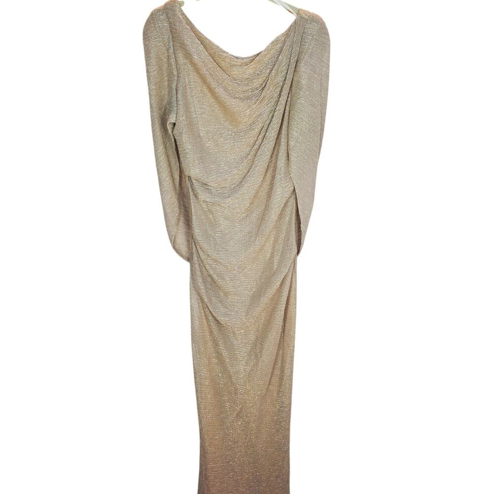 Betsy Adam Gold Metallic Drape Back Gown Dress Size 14